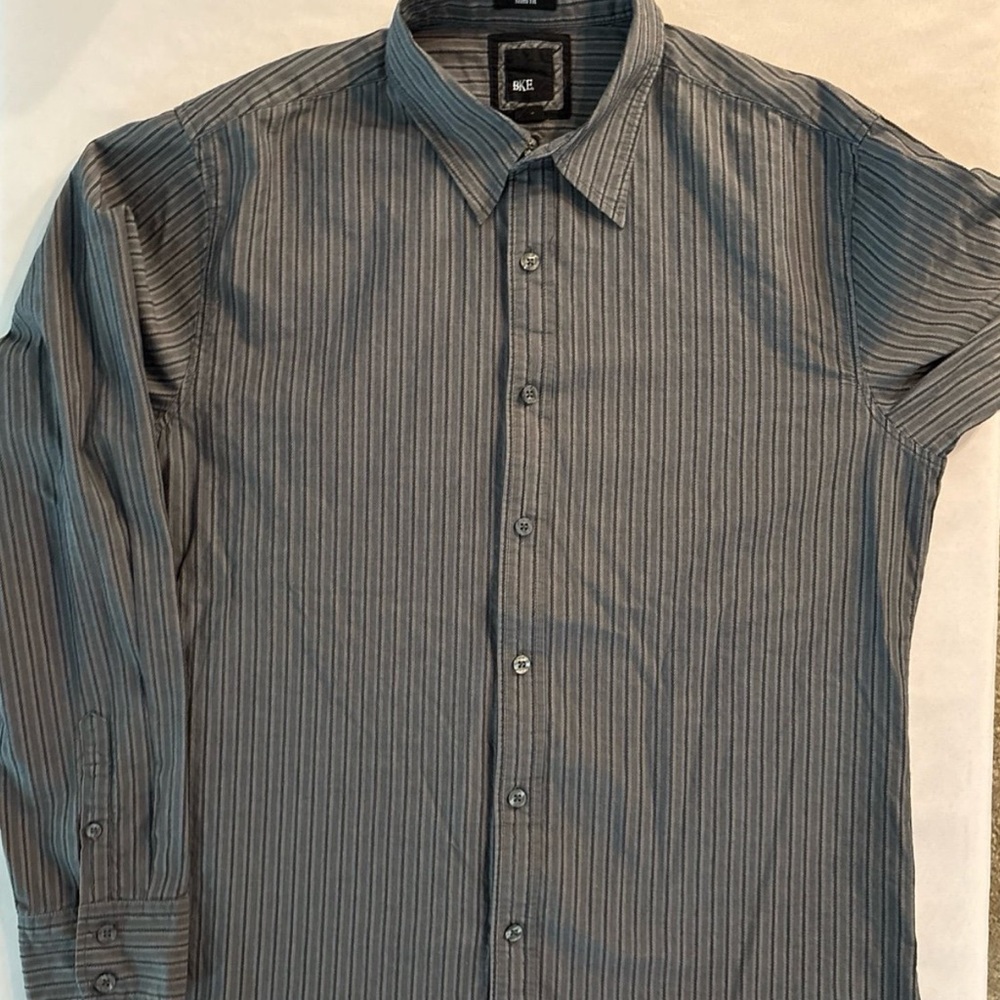BKE Men's Charcoal Striped Button Down Shirt